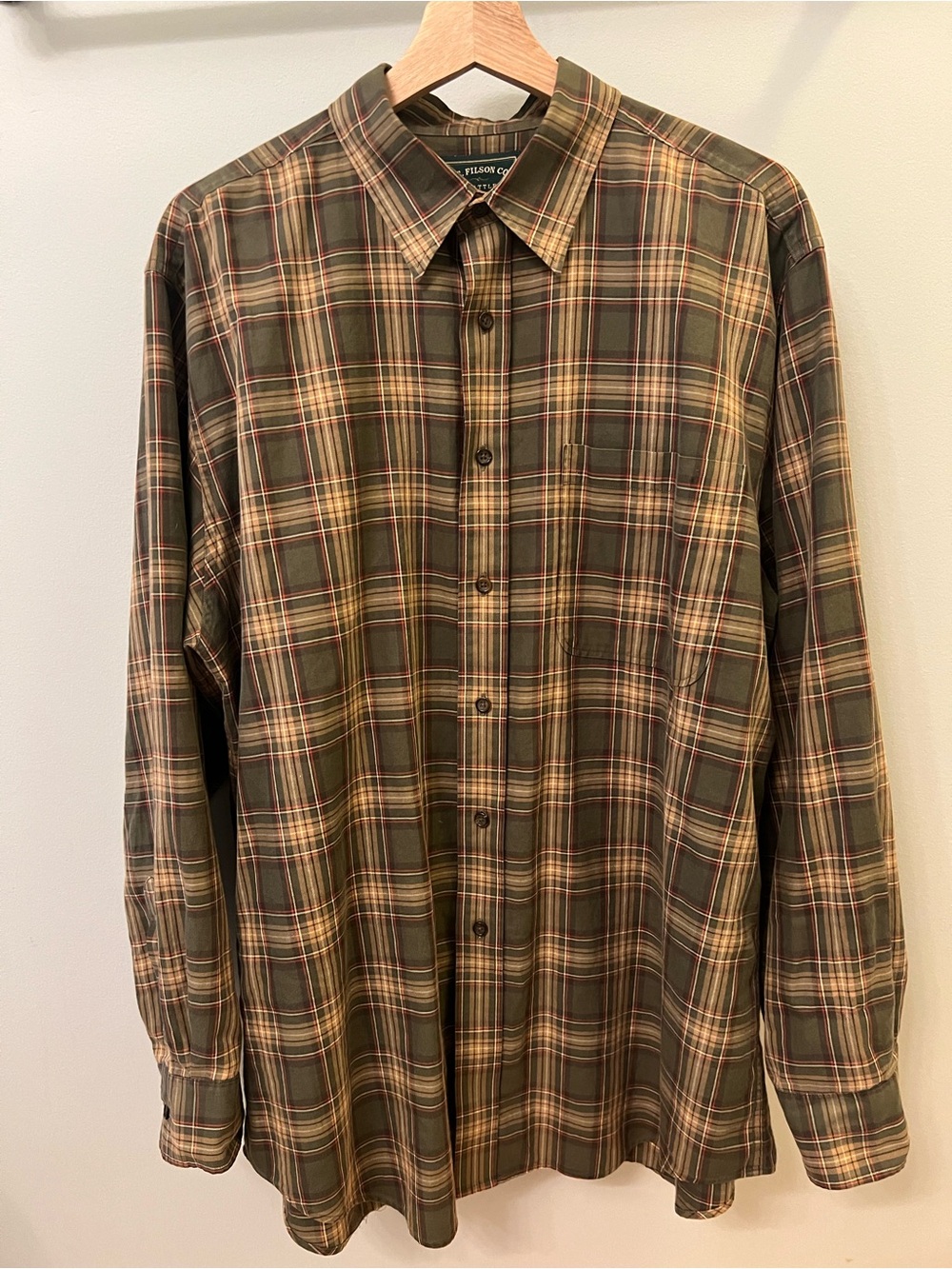 Filson Olive and Tan Plaid Button-Down Shirt